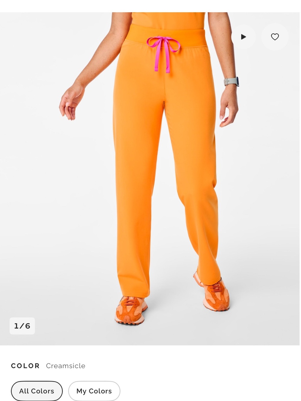 Figs Creamsicle Orange Wide-Leg Track Pants with Pink Drawstring